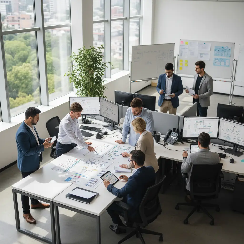 Operations team using printed and digital job aids during daily workflow