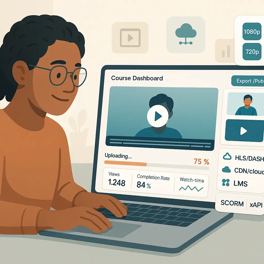Course creator uploading polished lesson videos